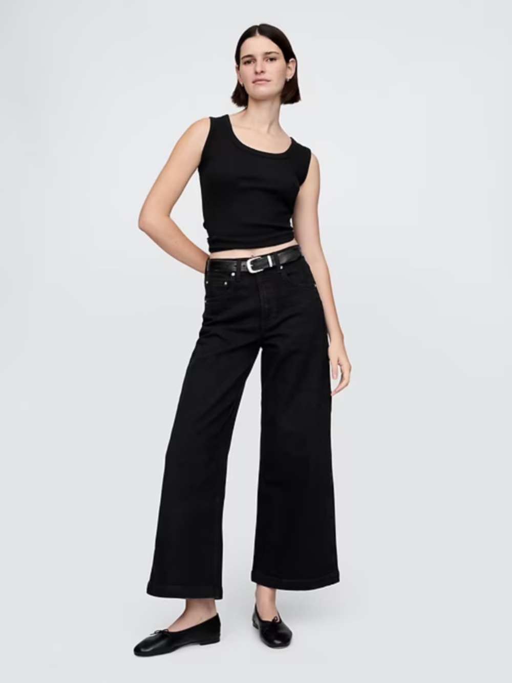 NWT Gap High Rise Stride Wide-Leg Ankle Jeans Petite 26 / 2 in Black